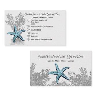 Coral Gray Blue Starfish  Simple Coastal