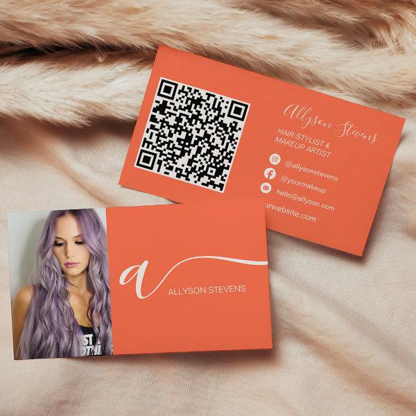 Coral orange hair makeup photo initial qr code