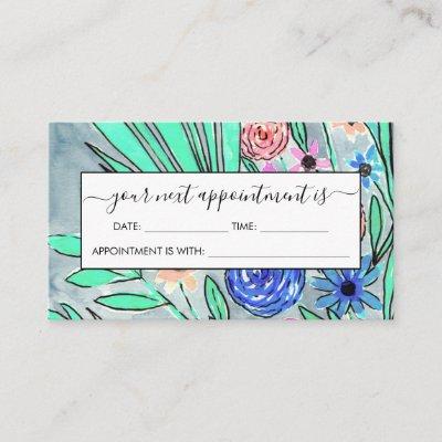 Coral Pink Blue Green Watercolor Flower Art Appointment Card
