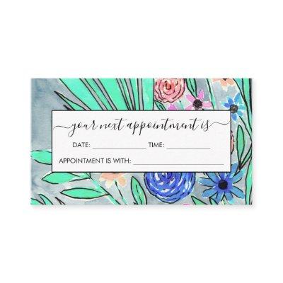 Coral Pink Blue Green Watercolor Flower Art Appointment Card