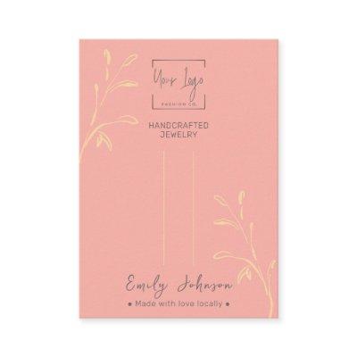 Coral Pink Leaf QR Jewelry Hairclip Display Card