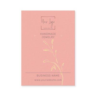 Coral Pink Leaf Social QR Jewelry Display Card