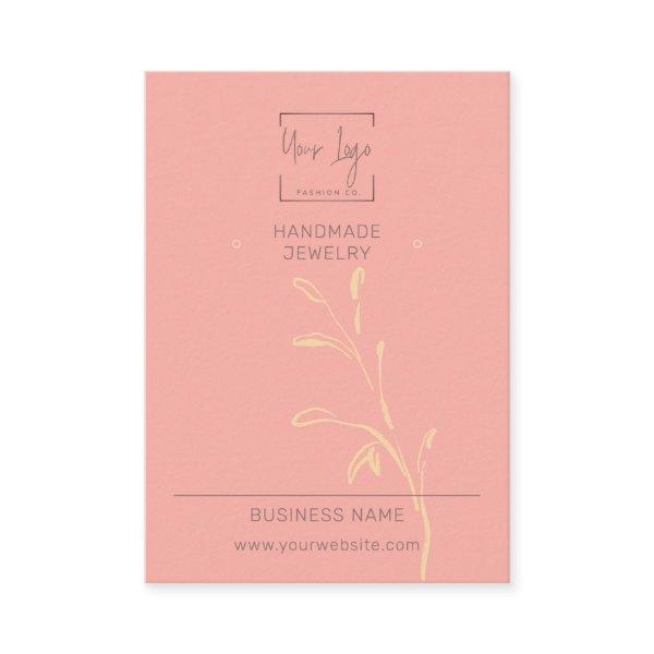 Coral Pink Leaf Social QR Jewelry Display Card