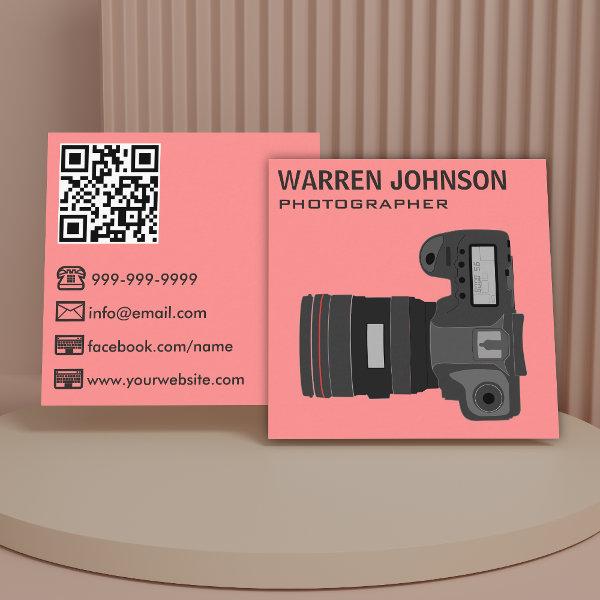 Coral Pink Modern Photographer QR Code Square