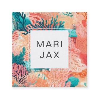 Coral reef and teal abstract square