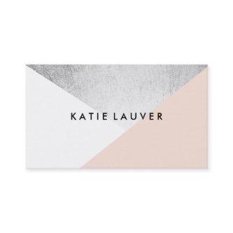 Coral white modern faux silver foil color block