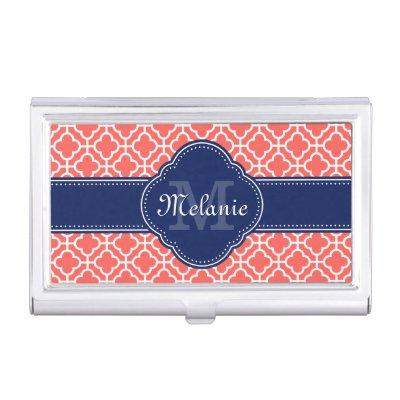 Coral Wht Moroccan Pattern Navy Monogram  Case
