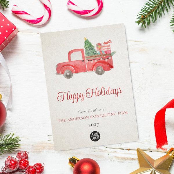 Corporate Business Watercolor Logo Holiday Card