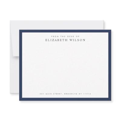 Corporate Classic Border Name Address Navy Blue  Note Card