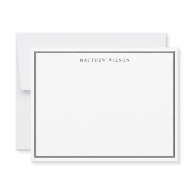 Corporate Classic Double Border Mens Name Black Note Card