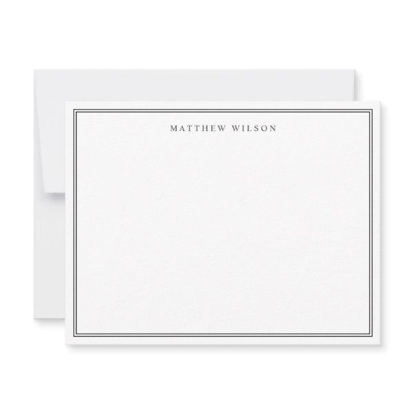 Corporate Classic Double Border Mens Name Black Note Card