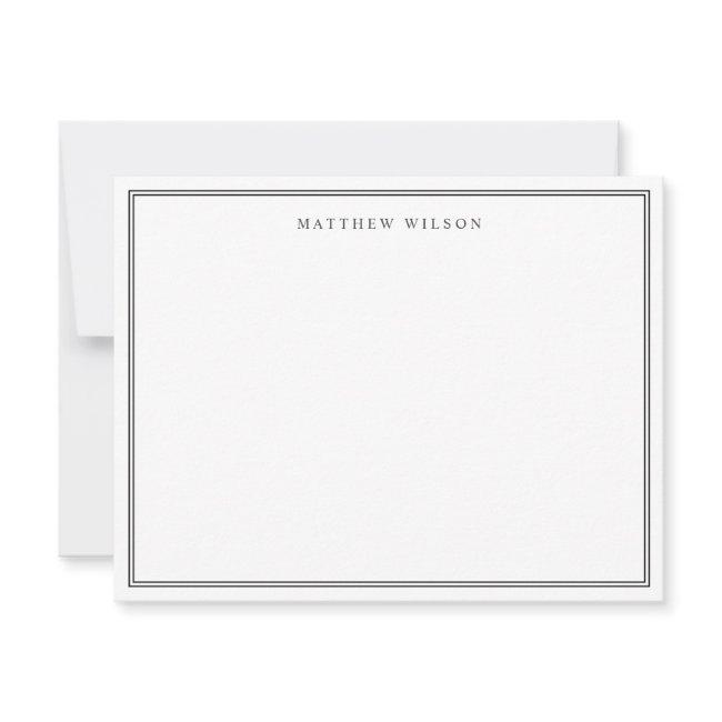 Corporate Classic Double Border Mens Name Black Note Card
