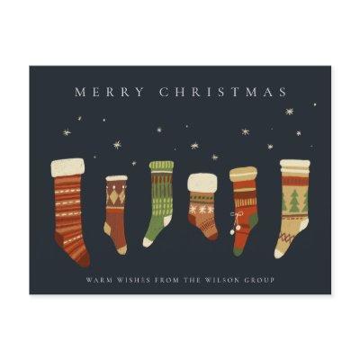 CORPORATE ELEGANT NAVY GREEN CHRISTMAS STOCKINGS HOLIDAY POSTCARD