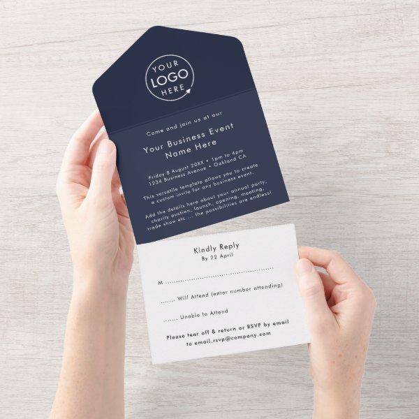 Corporate Event | Navy Blue Minimalist Business All In One Invitation