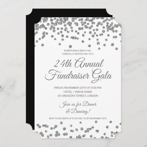 Corporate Fundraiser Silver Glitter Confetti  Invitation