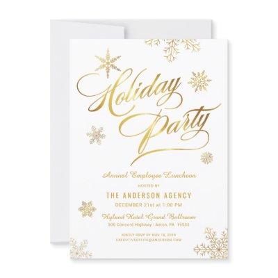 Corporate Holiday Luncheon Elegant Gold Snowflakes