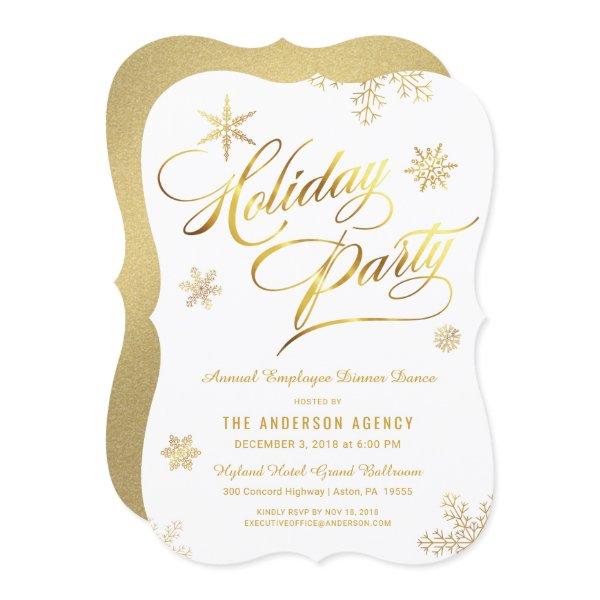 Corporate Holiday Party Elegant Gold Script Invitation