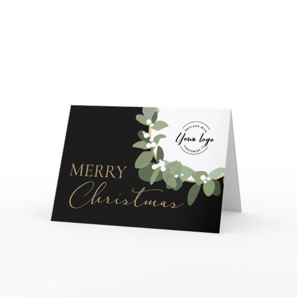 Corporate Merry Christmas Company Logo Gold black Holiday Card