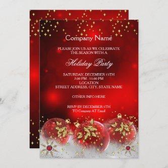 Corporate Red Gold Baubles Christmas Holiday Party Invitation