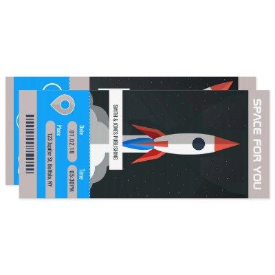 Corporate Space Themed Party travel ticket invite