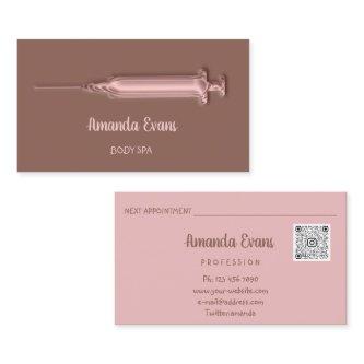 Cosmetologist Syringe Botox Injections Rose Brown Appointment Card