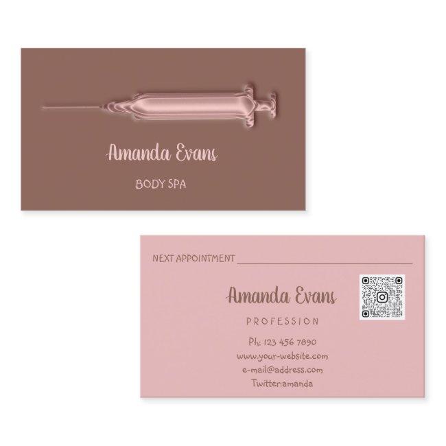 Cosmetologist Syringe Botox Injections Rose Brown Appointment Card