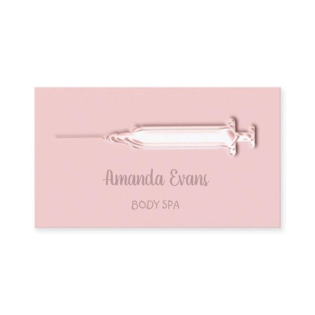 Cosmetologist Syringe Botox Injections Rose Pink Appointment Card