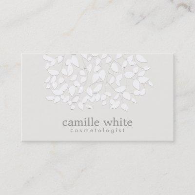 Cosmetology White Embossed Look Leaves