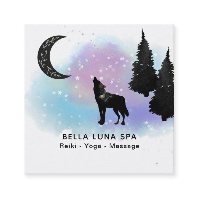 *~* Cosmic Moon Howling Wolf Rainbow Pine Trees Square