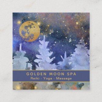 ** Cosmos Gold Moon Glitter Stars Pine Trees Square