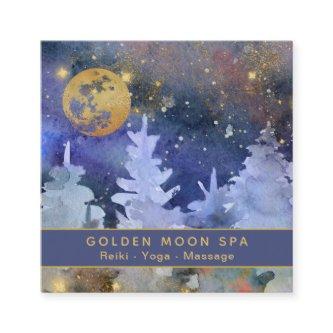 ** Cosmos Gold Moon Glitter Stars Pine Trees Square