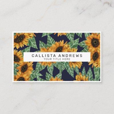 Country Cute Yellow Navy Sunflowers Watercolor