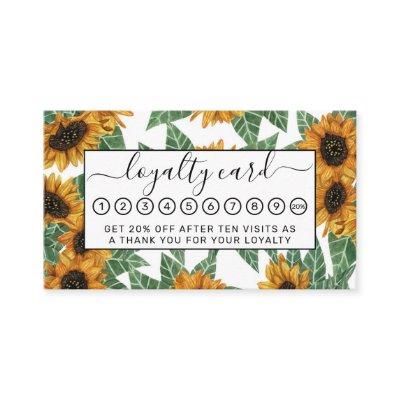 Country Cute Yellow Sunflowers Watercolor Pattern Loyalty Card