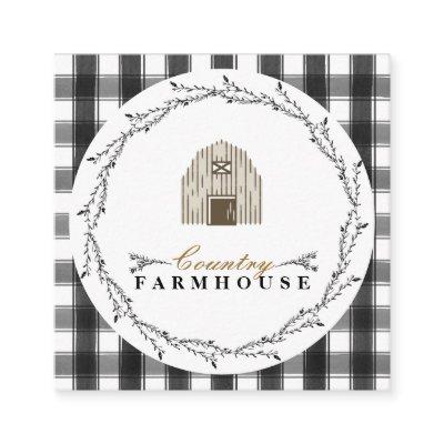 Country Farmhouse Rustic Wreath Plaid Check Square