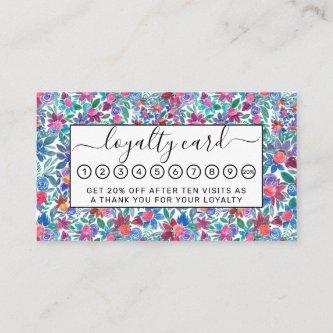 Country Floral Strawberries Watercolor Pattern Loyalty Card