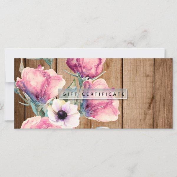 Country Flowers Rustic Barn Wood Gift Certificate