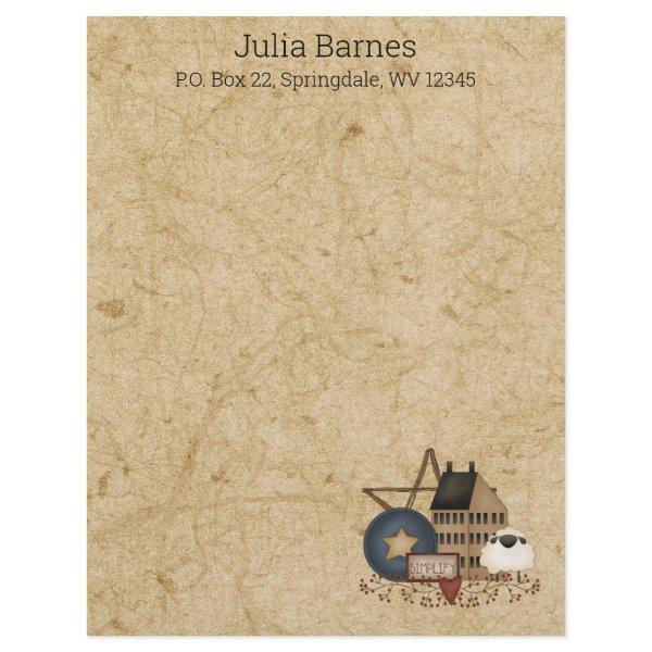 Country Primitive Mustard Yellow Saltbox and Decor Letterhead