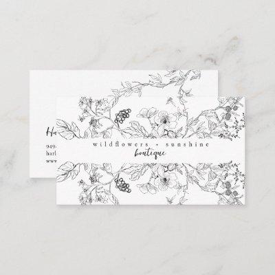 Country Wildflower Floral Botanical Line Drawing
