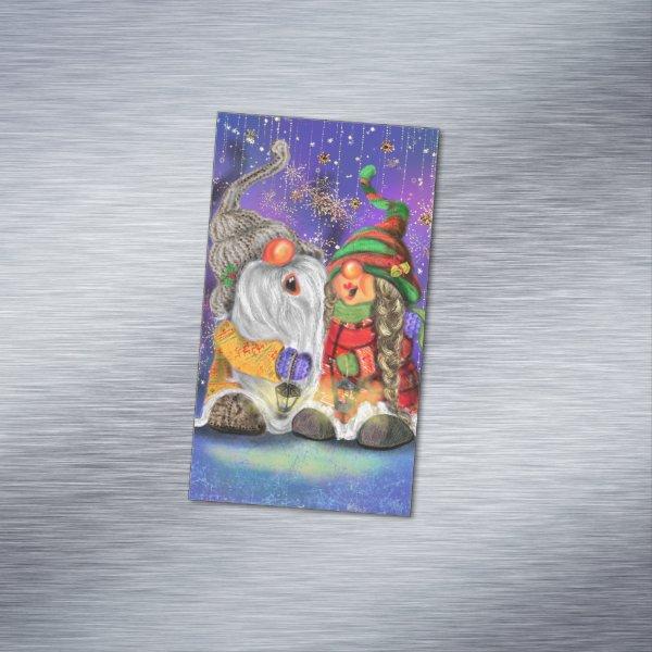 Couple Hugged Gnomes Singing Happy Christmas Song   Magnet