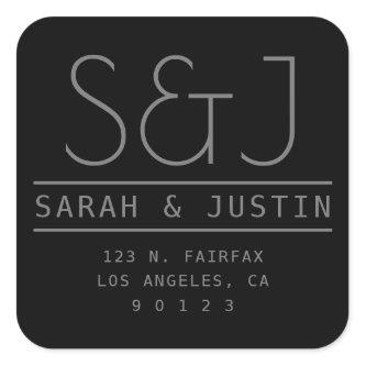 Couples Names & Surname Monogram Square Sticker