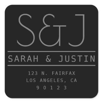 Couples Names & Surname Monogram Square Sticker