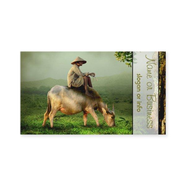 Cow Grazing with Farmer in a Scenic Pasture