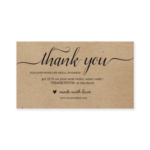Craft paper thank you card for order packaging