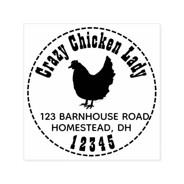 Crazy Chicken Lady Return Address Homestead Farm Self-inking Stamp