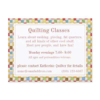 CRAZY QUILT "Quilting Classes" Postcard / Business