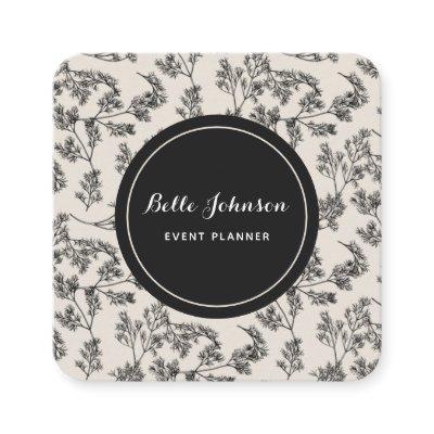 Cream & Black Botanical Floral Pattern Hand Drawn Square