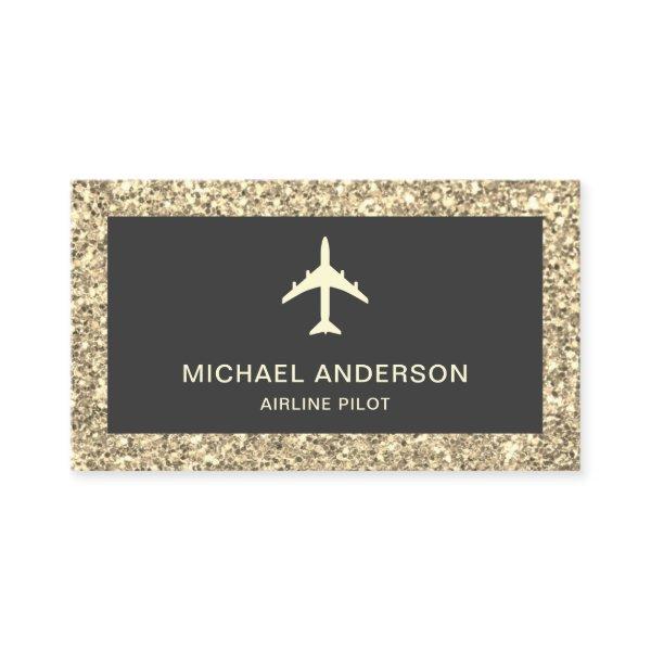 Cream Glitter Jet Aircraft Airplane Airline Pilot
