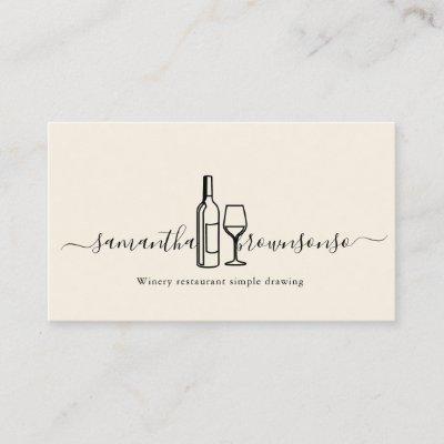Cream Hand-Drawn Wine Bottle and Glass Logo