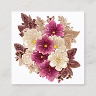 Cream Ivory and Burgundy Flowers on a Vintage Past Calling Card