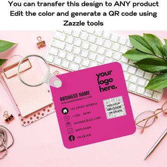 Create Own CERISE PINK QR CODE  Logo  Keychain